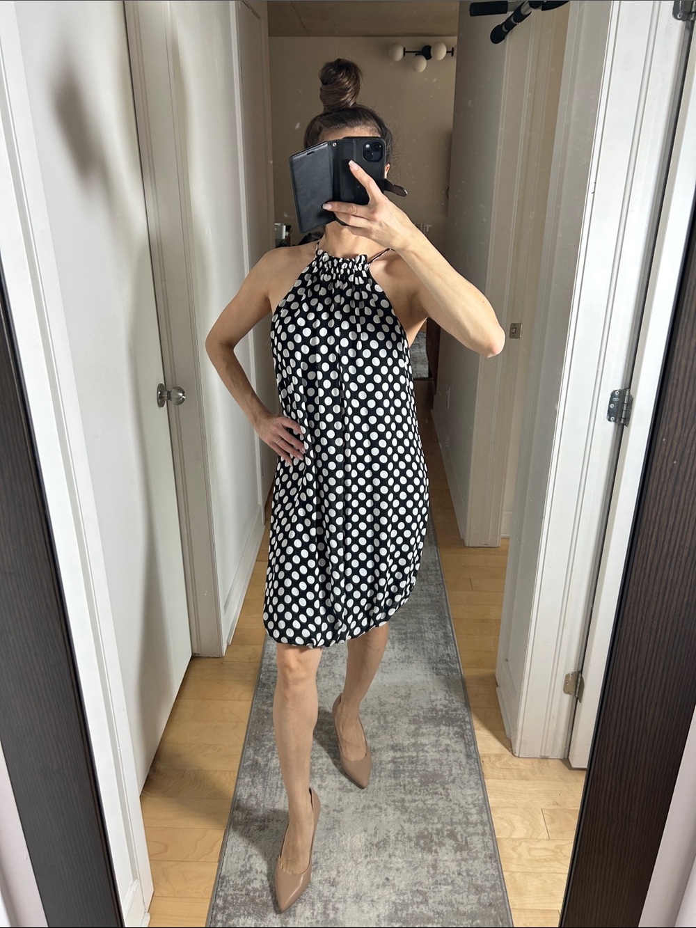 Zara Black & White Polka Dot Bubble Hem Dress Small/Medium